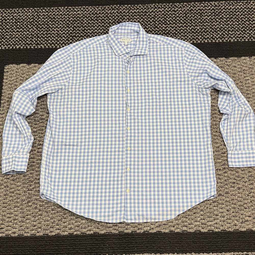 Peter Millar Collar Shirt Cotton Mens XXL Relaxed Fit Long Sleeve Plaid Preppy